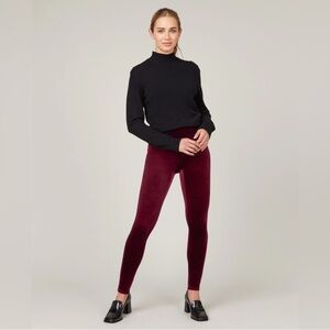 Spanx Velvet Burgundy Leggings 1X High Rise Slimming Chic Preppy Fall Winter